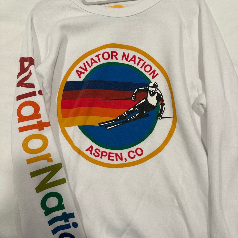 Aviator Nation White Sweatshirt with Multicolor Logo